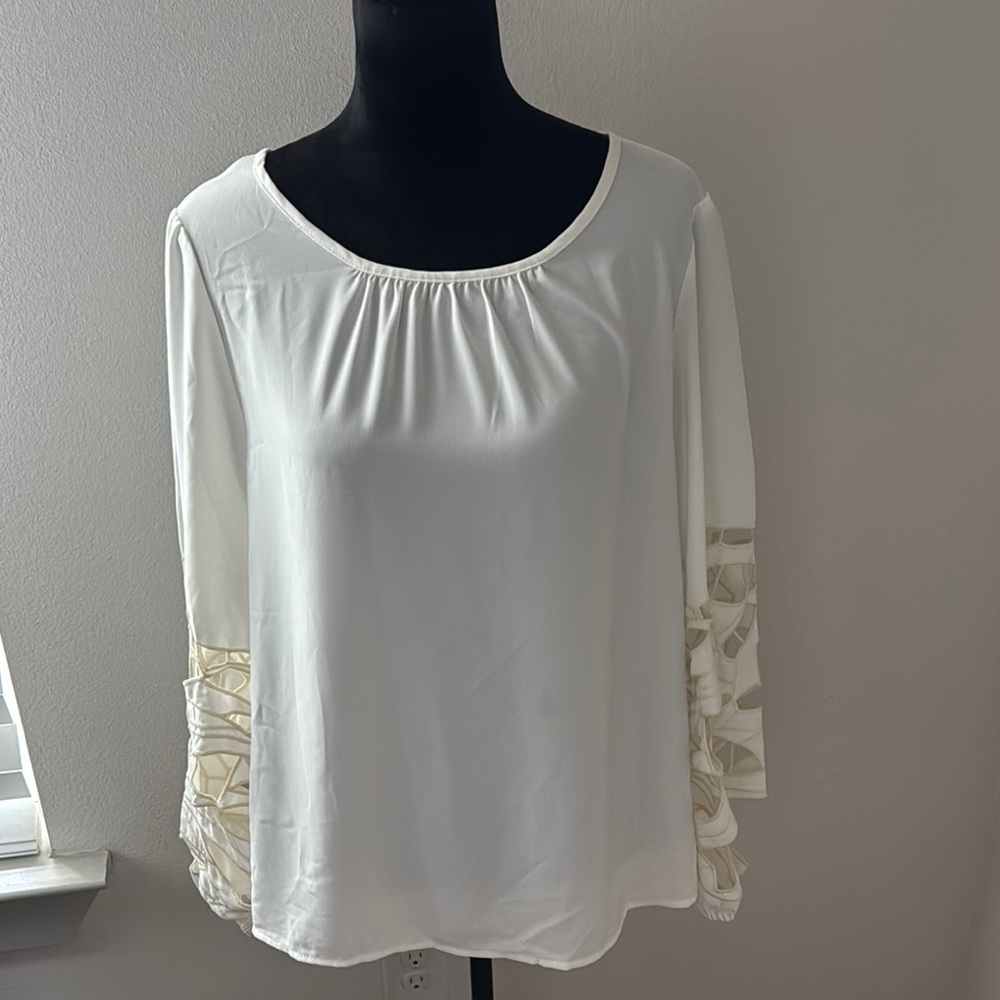 Joie ivory cutout embroidered‎ top / blouse / tunic keyhole back Sz XL new